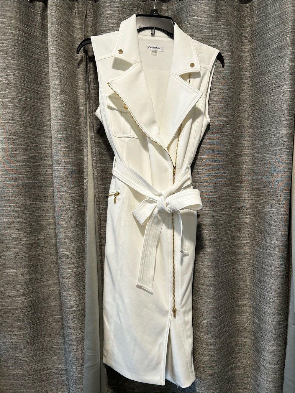 Calvin Klein White Sleeveless Zip-Belted Midi Dress